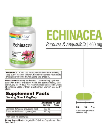 Solaray Echinacea Purpurea y Angustifolia 460 mg 180 VegCaps Solaray Echinacea Purpurea y Angustifolia 460 mg 180 VegCaps