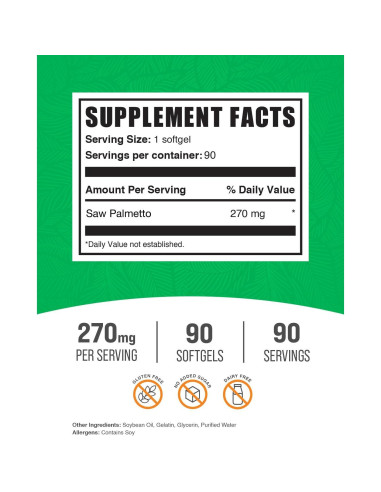 Gelatinas Blandas Saw Palmetto BulkSupplements 270mg 90 Unidades