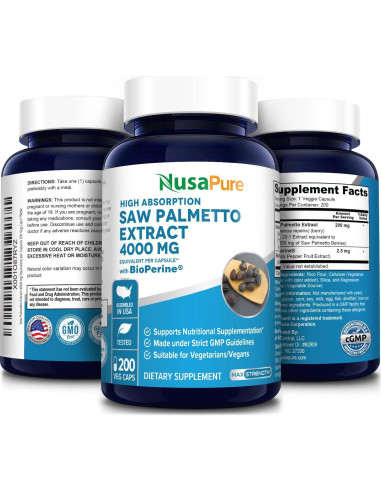 Suplemento Saw Palmetto NusaPure 4000mg 200 Cápsulas Veganas