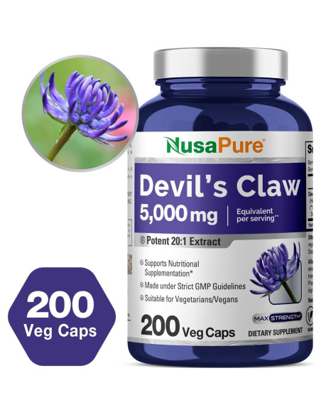 Extracto de Garra del Diablo NusaPure 250 mg 200 Cápsulas Veganas Extracto de Garra del Diablo NusaPure 250 mg 200 Cápsulas Veganas