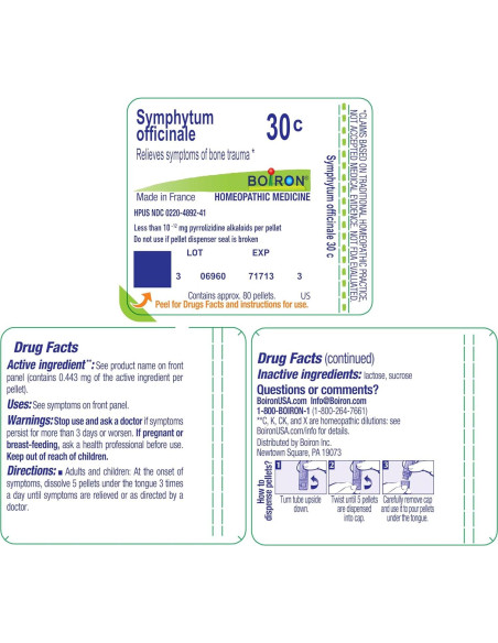Boiron Symphytum Officinale 30C Homeopatía Trauma Óseo 80 Gránulos Boiron Symphytum Officinale 30C Homeopatía Trauma Óseo 80 Gránulos