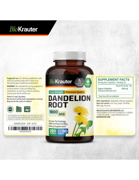 Suplemento Hepático BioKrauter: Diente de León 250 Cápsulas + 118 ml Tintura Suplemento Hepático BioKrauter: Diente de León 250 Cápsulas + 118 ml Tintura
