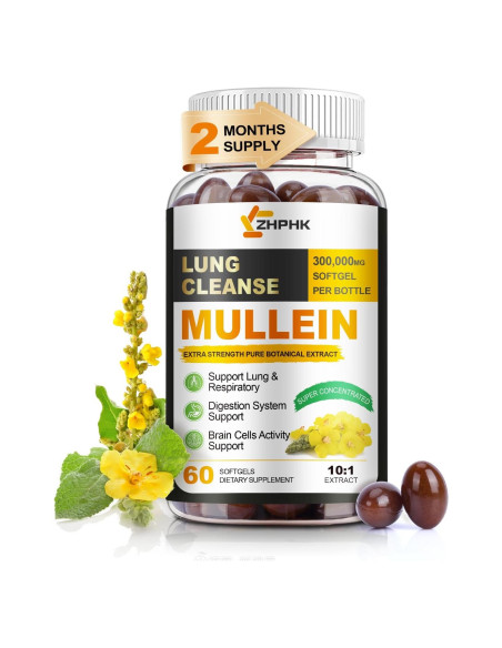 Extracto de Hoja de Mullein ZHPHK 60 Softgels Detox Pulmones Extracto de Hoja de Mullein ZHPHK 60 Softgels Detox Pulmones