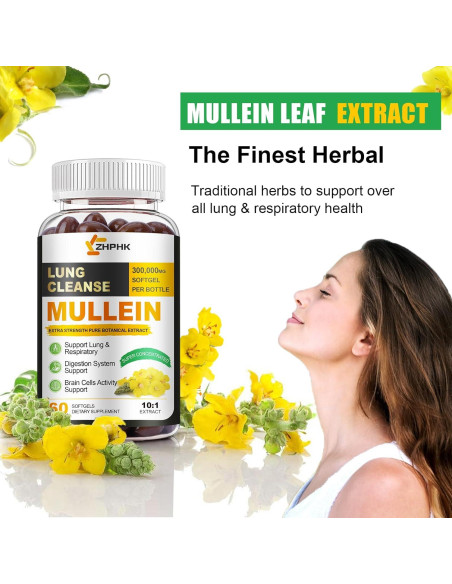 Extracto de Hoja de Mullein ZHPHK 60 Softgels Detox Pulmones Extracto de Hoja de Mullein ZHPHK 60 Softgels Detox Pulmones