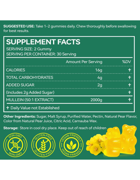 Gomitas de Mullein Flasture 2000mg - 60 Unidades para Pulmones Gomitas de Mullein Flasture 2000mg - 60 Unidades para Pulmones
