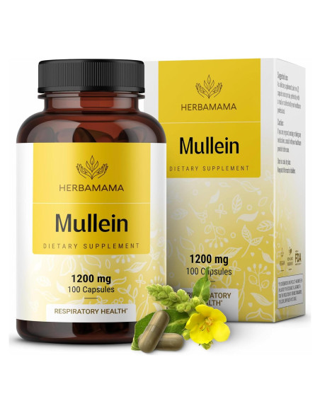 Cápsulas de Hoja de Mullein Herbamama 1200mg - 100 Caps Veganas Cápsulas de Hoja de Mullein Herbamama 1200mg - 100 Caps Veganas