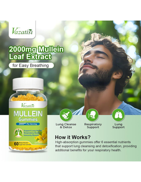 Gomitas de Mullein Vazatisi 120ct - Apoyo Pulmonar Mango Gomitas de Mullein Vazatisi 120ct - Apoyo Pulmonar Mango