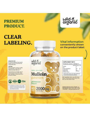 Gomitas Veganas de Mullein Silvestre 2000mg - 60 Unidades