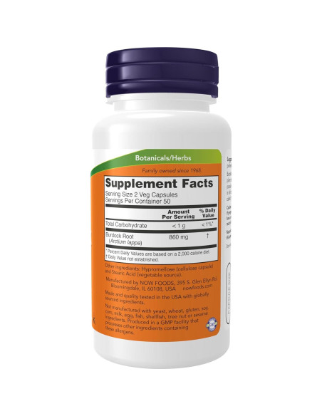 Suplemento Herbal Raíz de Bardana NOW 430 mg 100 Cápsulas Veganas Suplemento Herbal Raíz de Bardana NOW 430 mg 100 Cápsulas Veganas