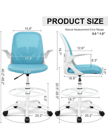 Silla de Dibujo Primy Ergonómica Azul con Reposabrazos Plegables