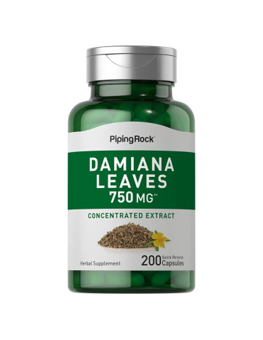 Cápsulas de Hoja de Damiana Piping Rock 750 mg 200 Conteo