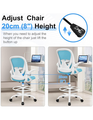Silla de Dibujo Primy Ergonómica Azul con Reposabrazos Plegables