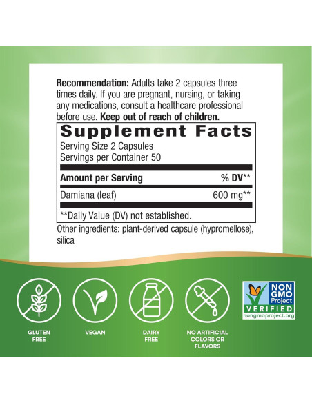Damiana Nature's Way 100 Cápsulas 600 mg Apoyo Libido Damiana Nature's Way 100 Cápsulas 600 mg Apoyo Libido