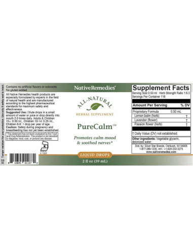 Suplemento Herbal PureCalm Native Remedies 59 mL - Calma y Relajación