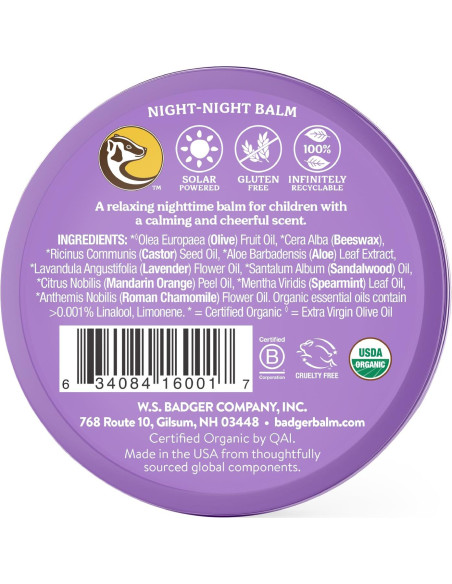 Bálsamo Nocturno Badger 100% Orgánico 56.7g Sueño Infantil Bálsamo Nocturno Badger 100% Orgánico 56.7g Sueño Infantil