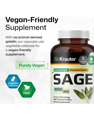 Cápsulas Veganas de Salvia BIO KRAUTER 1000 mg - 250 Unidades