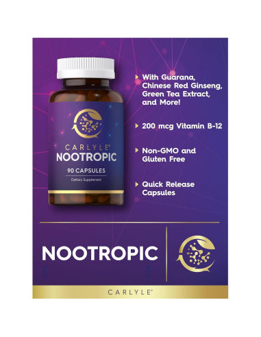 Suplemento Nootrópico Carlyle 90 Cápsulas B12 Guaraná Sin Gluten
