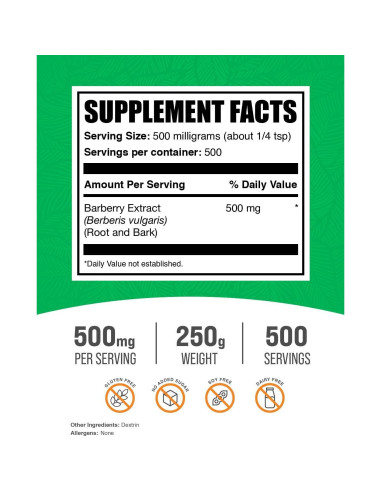 Polvo de Extracto de Agracejo BulkSupplements 250g - Suplemento Herbal