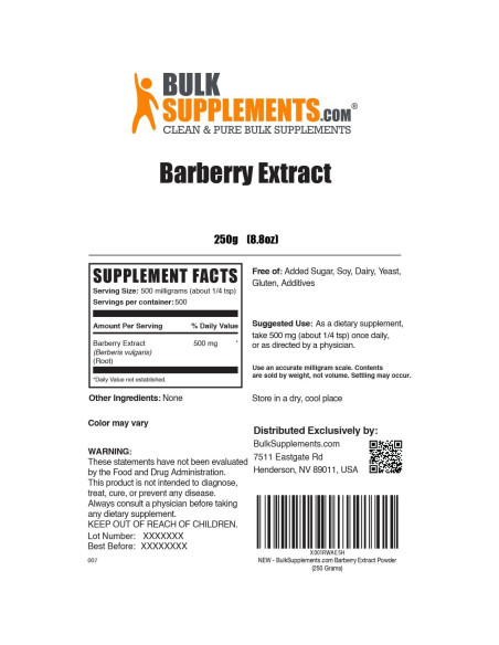 Polvo de Extracto de Agracejo BulkSupplements 250g - Suplemento Herbal Polvo de Extracto de Agracejo BulkSupplements 250g - Suplemento Herbal