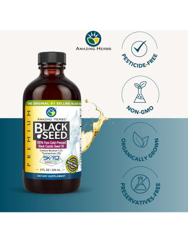 Aceite de Semilla Negra Amazing Herbs 236.6 ml - Salud Digestiva y Inmunológica