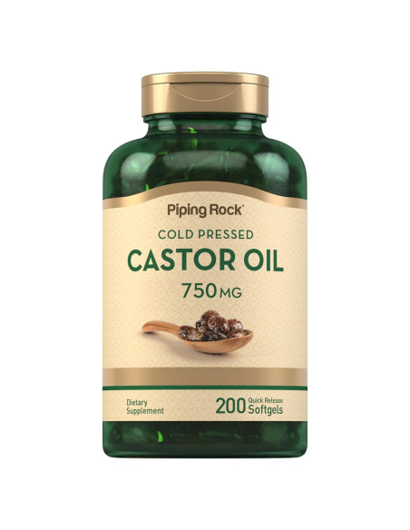 Cápsulas de gel blando Piping Rock Aceite de Ricino 750mg 200u Cápsulas de gel blando Piping Rock Aceite de Ricino 750mg 200u