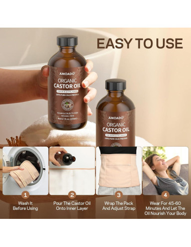Kit de Envoltura de Aceite de Ricino Orgánico AMOADO 250 ml