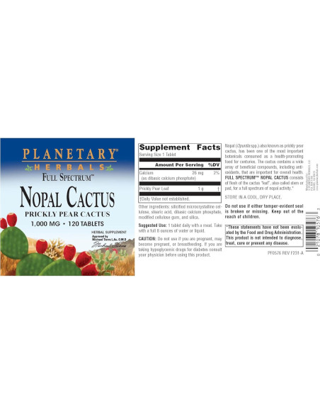 Nopal Cactus Planetary Herbals 1000 mg - 120 Tabletas Nopal Cactus Planetary Herbals 1000 mg - 120 Tabletas