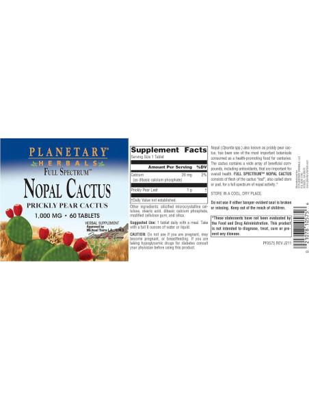 Nopal Cactus 1000mg Planetary Herbals - 60 Tabletas Antioxidantes Nopal Cactus 1000mg Planetary Herbals - 60 Tabletas Antioxidantes