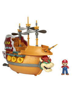 Barco Aéreo Deluxe Bowser Jakks con Figura de Mario 6.35 cm