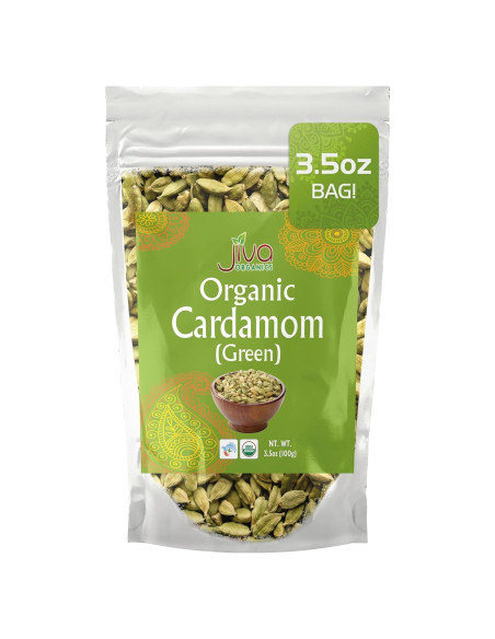 Cardamomo Verde Orgánico Jiva - Vainas Enteras 99.22g Cardamomo Verde Orgánico Jiva - Vainas Enteras 99.22g