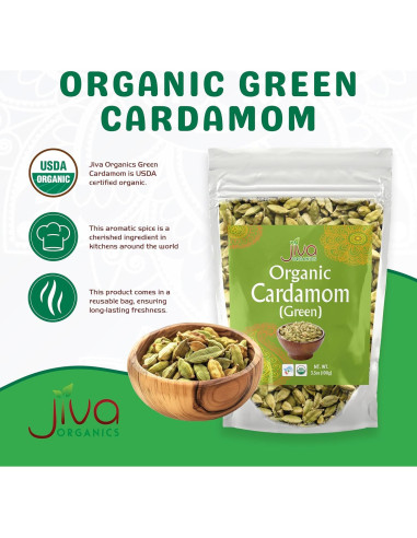 Cardamomo Verde Orgánico Jiva - Vainas Enteras 99.22g