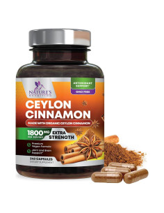 Suplemento de Canela de Ceilán Orgánica 1800mg - 240 Cápsulas