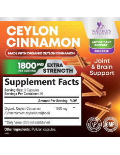 Suplemento de Canela de Ceilán Orgánica 1800mg - 240 Cápsulas 2