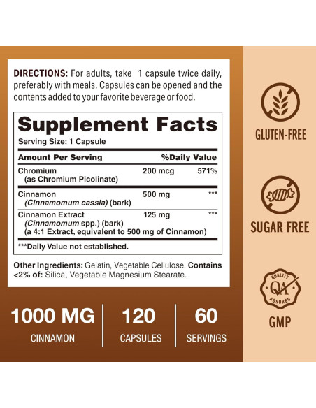 Suplemento de Canela con Cromo Vitamin World 1000 mg 120 Cápsulas Suplemento de Canela con Cromo Vitamin World 1000 mg 120 Cápsulas