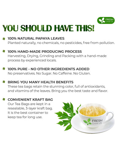 Té de Hojas de Papaya FreshDrinkUS 75 Bolsitas 100% Natural