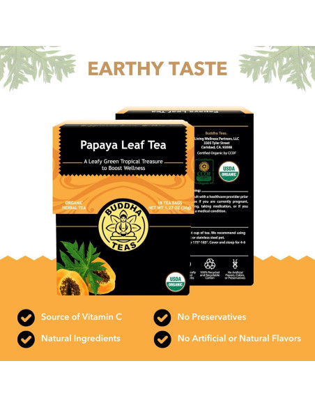 Té de Hoja de Papaya Orgánico Buddha Teas - 18 Bolsitas Sin Blanqueo Té de Hoja de Papaya Orgánico Buddha Teas - 18 Bolsitas Sin Blanqueo