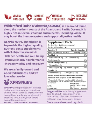 Polvo de Dulse Orgánico XPRS Nutra 227g - Superalimento Marino