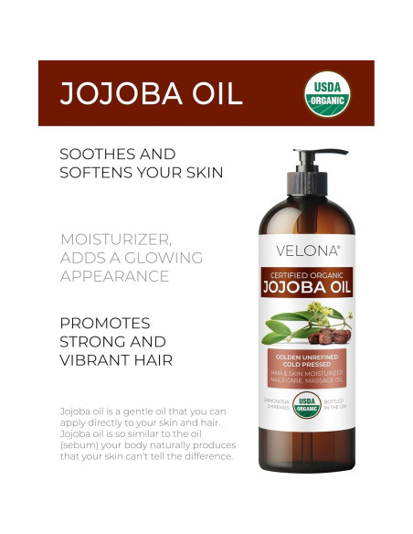 Aceite de Jojoba Orgánico Velona 236ml Prensado en Frío Aceite de Jojoba Orgánico Velona 236ml Prensado en Frío