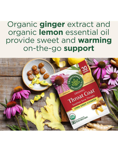 Caramelos Orgánicos Throat Coat Traditional Medicinals Eucalipto Menta 30 Unidades