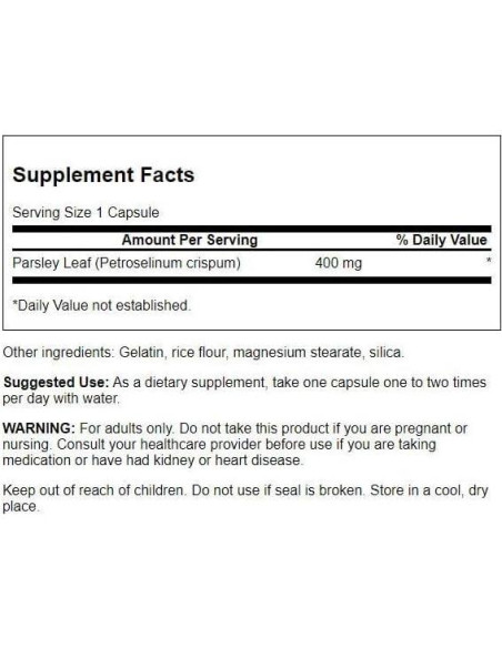 Extracto de Hoja de Perejil Swanson 400mg - 60 Cápsulas Extracto de Hoja de Perejil Swanson 400mg - 60 Cápsulas