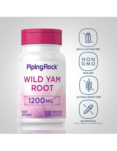 Cápsulas de raíz de ñame silvestre Piping Rock 1200mg - 100 unidades