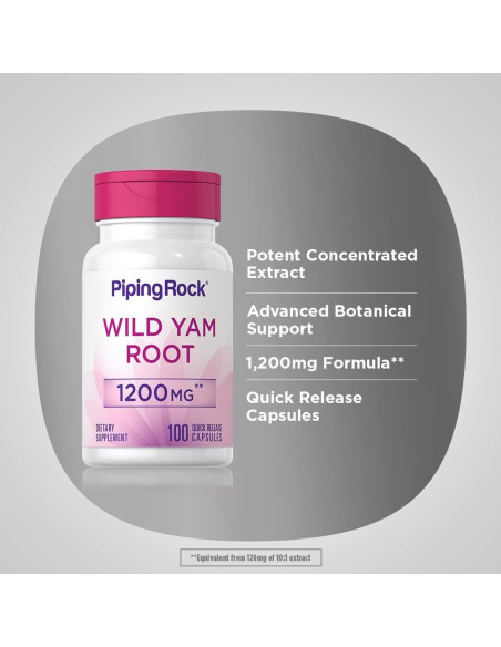 Cápsulas de raíz de ñame silvestre Piping Rock 1200mg - 100 unidades Cápsulas de raíz de ñame silvestre Piping Rock 1200mg - 100 unidades