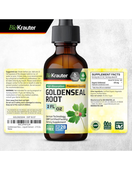 Extracto Líquido de Raíz de Goldenseal Bio Krauter 59 ml - Vegano Extracto Líquido de Raíz de Goldenseal Bio Krauter 59 ml - Vegano