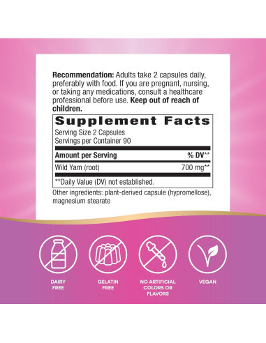 Raíz de Ñame Silvestre Nature's Way 700 mg 180 Cápsulas Veganas