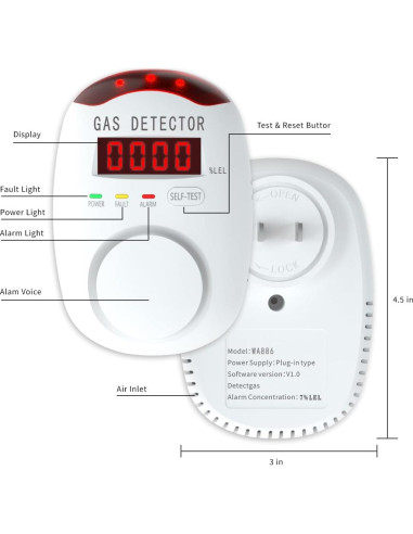 Detector de Gas Natural Colorwell WA886 Sonoro y Luminoso