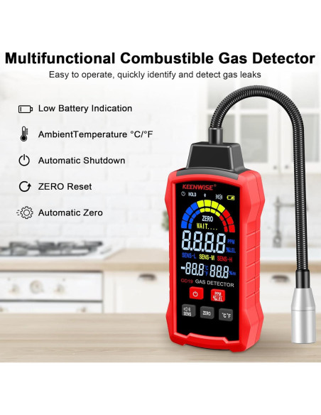 Detector de Fugas de Gas KeenWise KW-GD19 Portátil con Alarma Detector de Fugas de Gas KeenWise KW-GD19 Portátil con Alarma