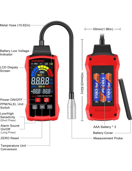 Detector de Fugas de Gas KeenWise KW-GD19 Portátil con Alarma Detector de Fugas de Gas KeenWise KW-GD19 Portátil con Alarma
