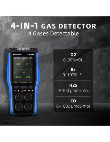 Detector de Gas 4-en-1 INFURIDER 9000A Portátil CO O2 EX H2S