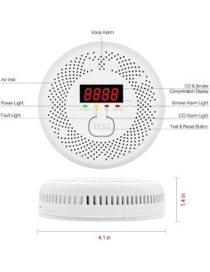 Detector de Monóxido de Carbono y Humo Vzmcov 6 Pack LCD 2