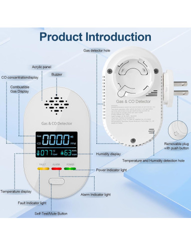 Detector de Fugas de Gas Natural y Monóxido de Carbono Bestechy XY-CTW01